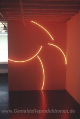 Vier Unvollständige Red Neon Kreise auf eine rosa Wand