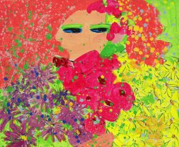Mädchen mit dem orange Haar und Blumen
