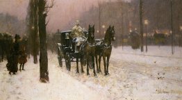 Straßenszene mit Hansom Cab