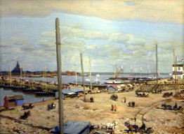 Die Brücke über den Fluss Oka in Nizhny Novgorod