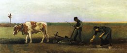Pflüger mit Frau, die Kartoffeln