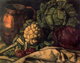 Stilleben mit Rotkohl, Kupfer, Blumenkohl und Kohl