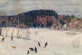 Landschaft mit Skifahrer
