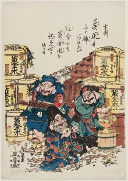 Daikoku, Ebisu und Fukurokuju Zählung des Geldes