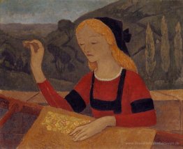Embroiderer in einer Landschaft von Chateauneuf
