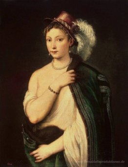 Portrait einer jungen Frau mit Federhut