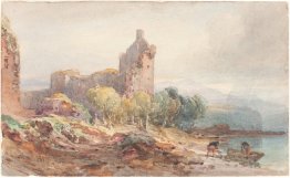 Eine Burgruine auf einem See