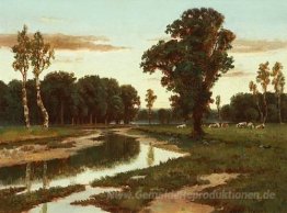 Weiden lassen des Viehs in der Nähe des Flusses