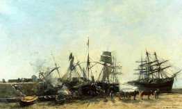 Der Hafen Portrieux bei Ebbe Entladen Fisch