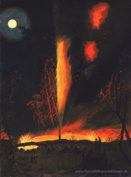 Brennende Ölquelle in der Nacht, in der Nähe von Rouseville, Pen
