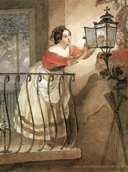 Italienische Frau Blitz eine Lampe vor dem Bild der Madonna