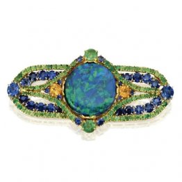 Karat Gold, Platinum, Opal, Sapphire und Granatbrosche