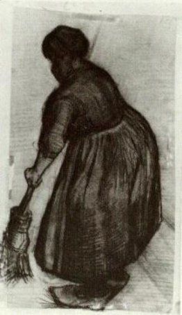 Ländliche Frau mit Besen