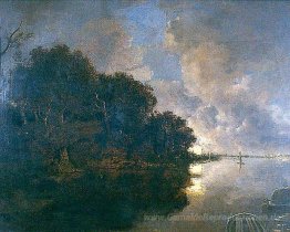 Brügge Fluss, Ostend in der Entfernung - Moonlight