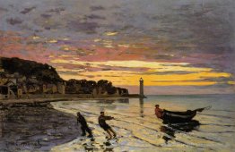 Schleppen ein Boot an Land, Honfleur