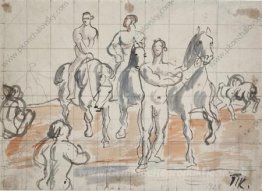 Skizze der Zusammensetzung für die Malerei "Bathing Kavallerie"
