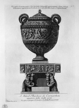 Antike Vase aus Marmor, die die Taten des Herkules, mit der Basi