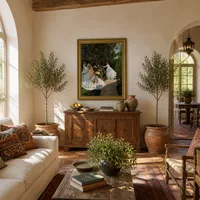 Mädchen mit Blumen — Mediterranes Haus