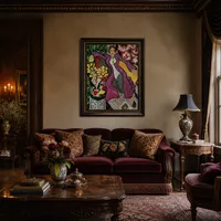 Frau in einem purpurroten Mantel — Historisches Herrenhaus