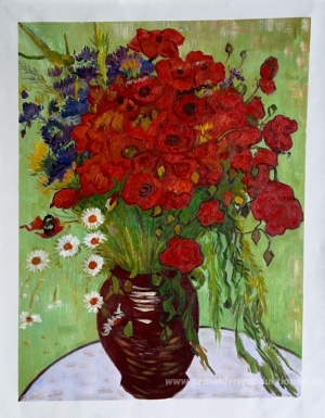 Rote Mohnblumen und Gänseblümchen
