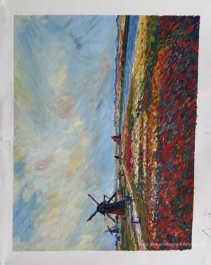 Blumenfelder und Windmühlen in der Nähe von Leiden